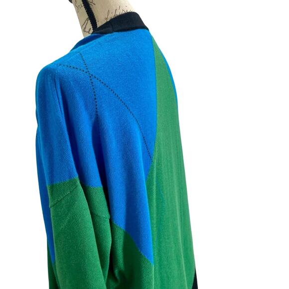 Carlisle Women's Knit Open Cardigan Colorblock Argyle Large Green Blue Black - Picture 5 of 13